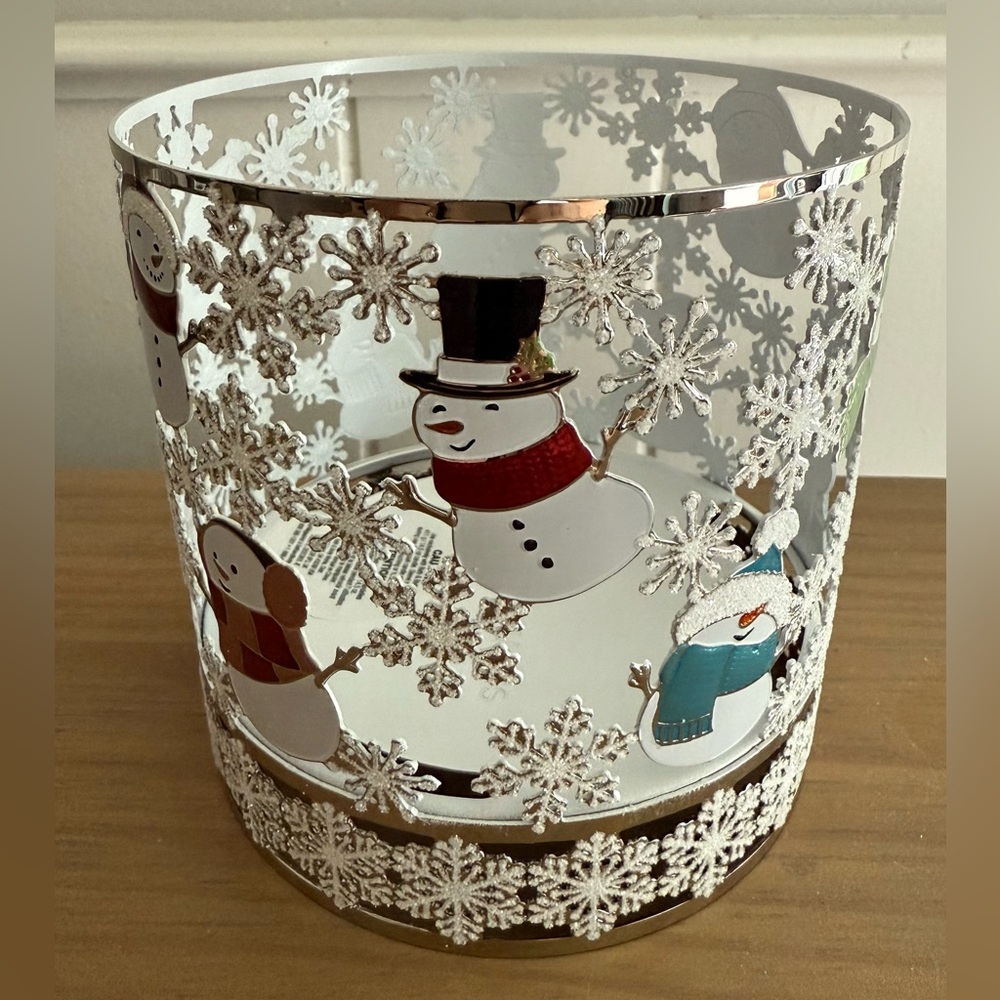 New Bath & Body Works Dancing Snowmen Snowflakes Christmas 3-Wick Candle Holder